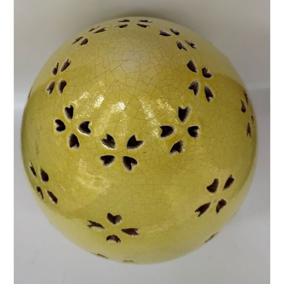 1 Pottery Barn Handcrafted Terra Cotta Pierced Easter Egg Candle Dome Yellow 10” - Picture 5 of 10